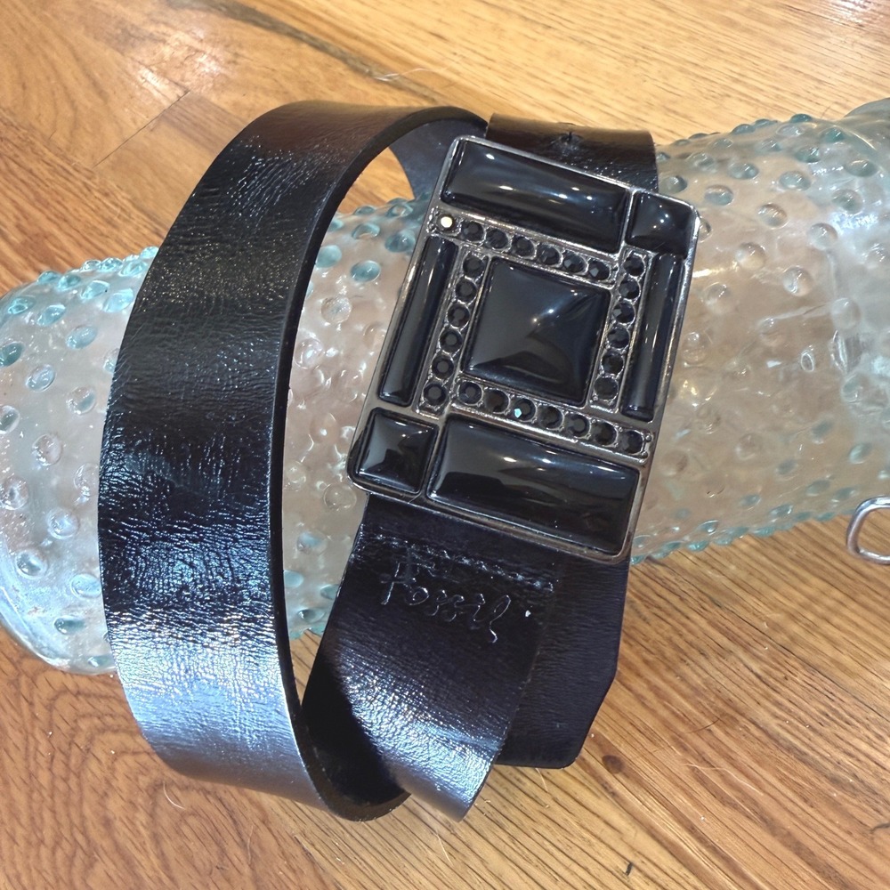 Fossil Black Leather Belt Rectangular Gem Buckle Small